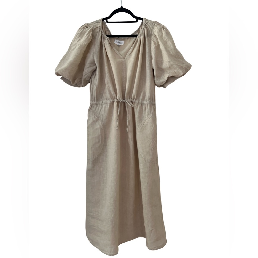 Velvet by Graham & Spencer Linen Midi Dress Tan Size S
